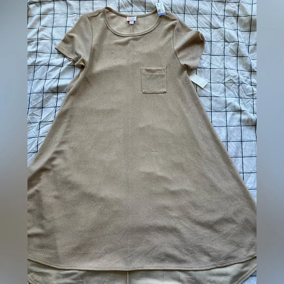 LuLaRoe | Dresses | Lularoe Carly Tan Wgold Metallic Blend Dress Size M Nwt  | Poshmark
